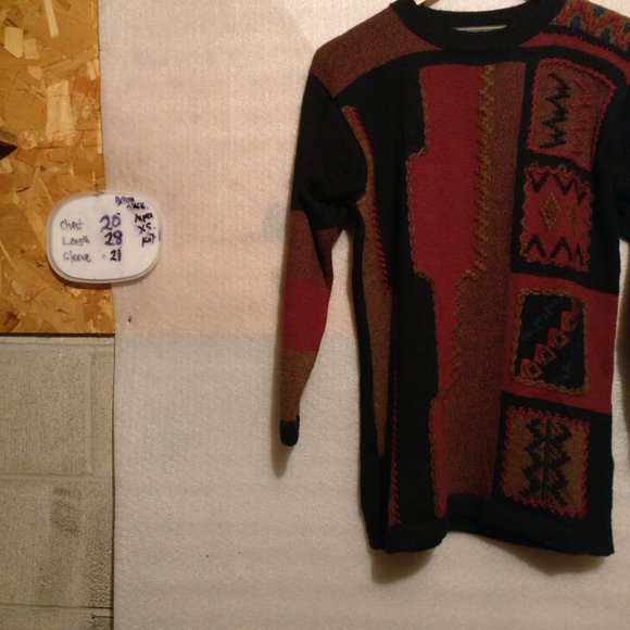 Alpaca Sweater 100% Peruvian Alpaca Tribal Knit Intarsia Sweater XS Fall/Winter - Picture 9 of 11